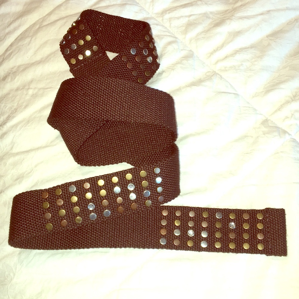 Brown woven bronze stud rhinestone retro boho western hippie D buckle belt 12P